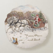 Vintage Beatrix Potter Christmas Rabbits and Santa ラウンドクッション (裏面)