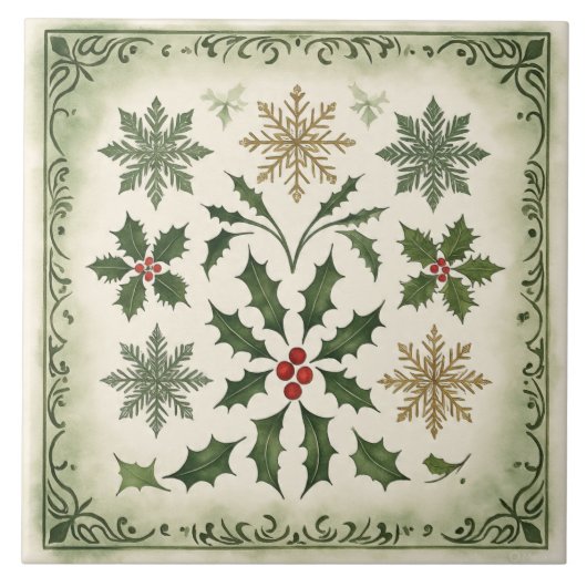 Vintage, Beautiful Christmas Pattern Ceramic Tile タイル (正面)