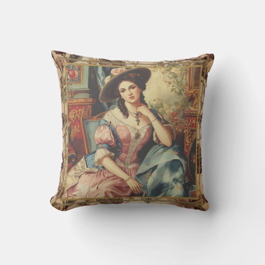 Vintage,Beautiful Noblewoman from the Past クッション (正面)