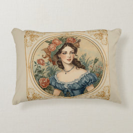 Vintage, Beautiful Women in The Flowers Garden アクセントクッション
