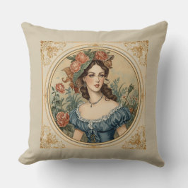 Vintage, Beautiful Women in The Flowers Garden クッション