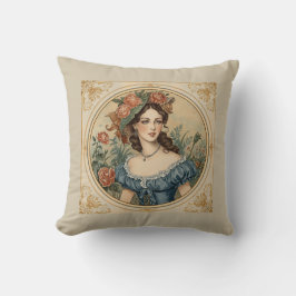 Vintage, Beautiful Women in The Flowers Garden クッション