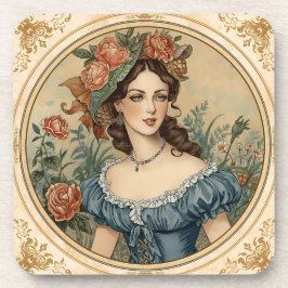 Vintage, Beautiful Women in The Flowers Garden コースター
