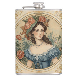 Vintage, Beautiful Women in The Flowers Garden フラスク