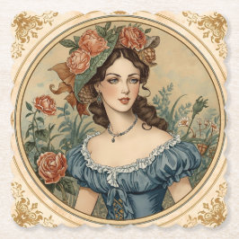 Vintage, Beautiful Women in The Flowers Garden ペーパーコースター