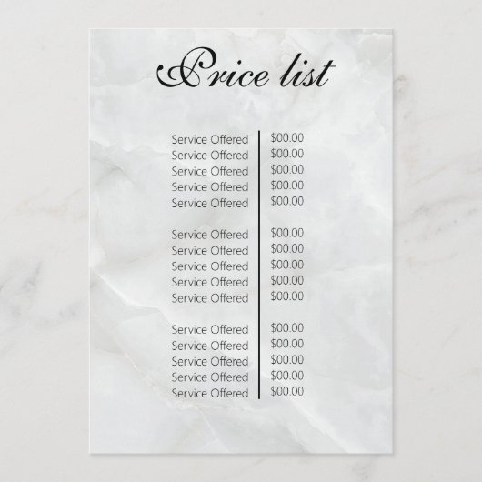 Vintage Beauty Salon Price List メニュー (正面)
