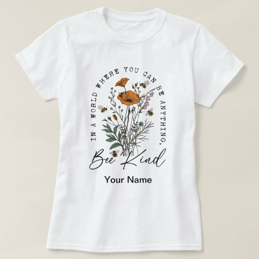 Vintage Bee and Wild Flowers  Tシャツ (デザイン正面)
