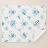 Vintage Bee Botanical Blue (1) シェルパブランケット (正面(横))