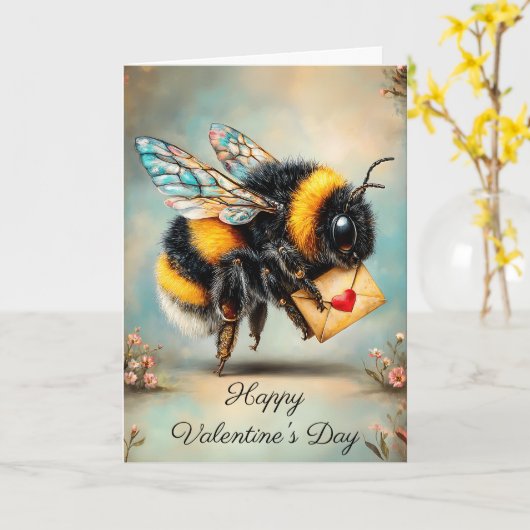 Vintage Bee Love Messenger カード (黄色い花)