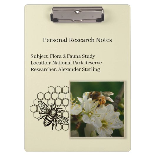 Vintage Bee Nature Observer Scientific Clipboard クリップボード (正面)