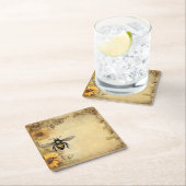 Vintage Bee & Wildflower Ephemera  スクエアペーパーコースター (インサイチュ)