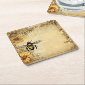 Vintage Bee & Wildflower Ephemera スクエアペーパーコースター (アングル)