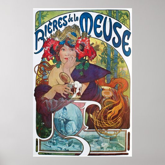 Vintage Beer Art Nouveau Alphonse Mucha ポスター (正面)