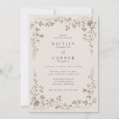Vintage Beige Brown French Floral Wedding 招待状 (正面)