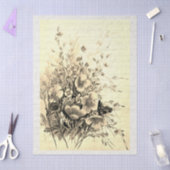 Vintage Beige California Poppy Wildflowers  薄葉紙 (クラフト)