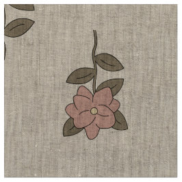 Vintage Beige Floral Botanical Natural Linen ファブリック