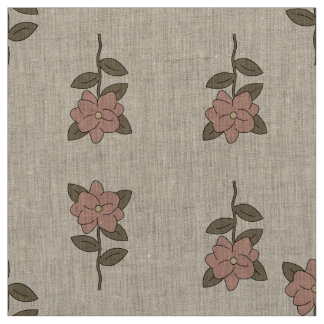 Vintage Beige Floral Botanical Natural Linen ファブリック