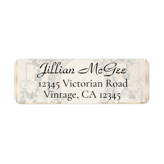 Vintage Beige, Gold Ornate Address Labels ラベル (正面)