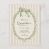 Vintage beige green elegant sweet bow graduation 招待状 (正面)