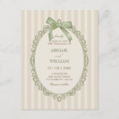 Vintage beige green elegant sweet bow wedding  招待状 (正面)