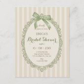 Vintage beige green sweet bow bridal shower 招待状 (正面)