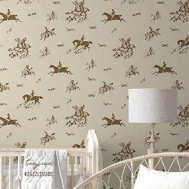 Vintage Beige Horse Hounds Fox Hunting 壁紙