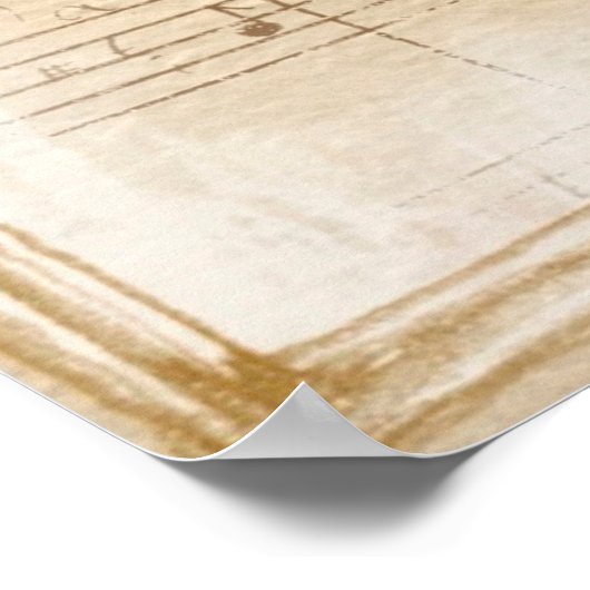 Vintage beige music notes ポスター (角)