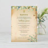 Vintage Beige Parchment Foliage Orthodox Baptism 招待状 (スタンド正面)