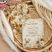 Vintage Beige Teddy Bear Baby Shower 招待状