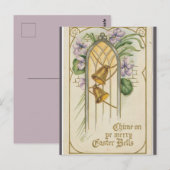 Vintage Bells and Purple Flowers Easter ポストカード (正面/裏面)