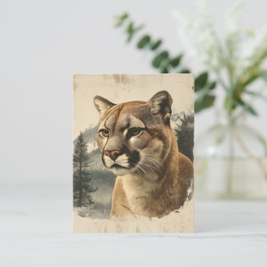 Vintage Berglöwe In Winterlandschaft ポストカード (スタンド正面)