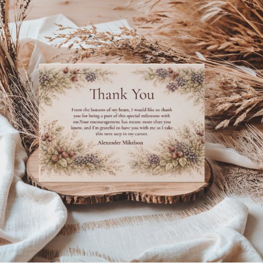 Vintage Berry Botanical Graduation Party サンキューカード