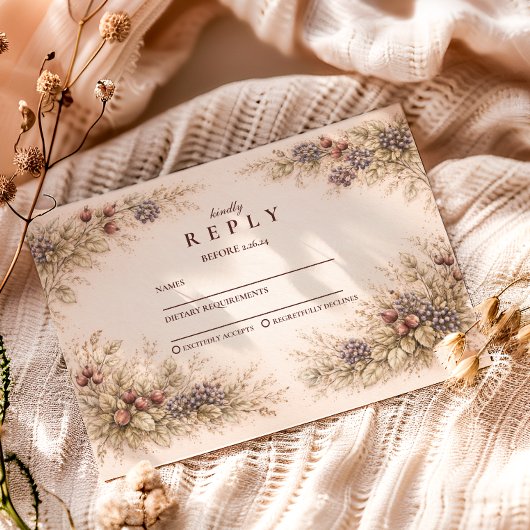 Vintage Berry Botanical Graduation Party 出欠カード