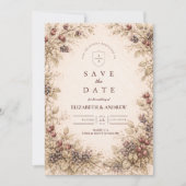 Vintage Berry Botanical Wedding セーブザデート (正面)