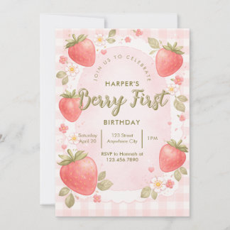Vintage Berry First Birthday Invitation 招待状
