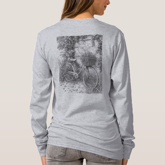 Vintage Bicycle and Roses Sketch Tシャツ (裏面)