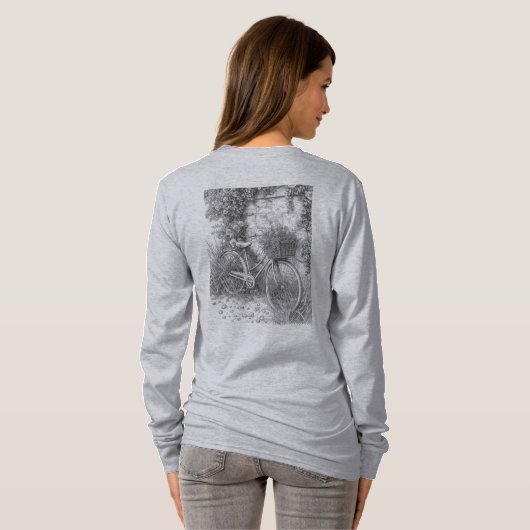 Vintage Bicycle and Roses Sketch Tシャツ (裏面フル)