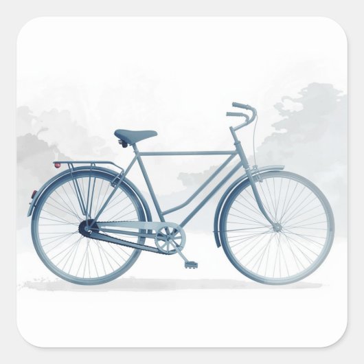 Vintage Bicycle Art in White & Blue スクエアシール (正面)