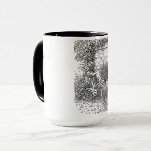 Vintage Bicycle Garden Scene Mug マグカップ (正面左)