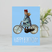 Vintage Bicycle girl - お誕生日おめでとう 箔シーズンカード (立ち正面)