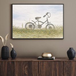 Vintage Bicycle in Meadow Sketch – Rustic Minimali ポスター