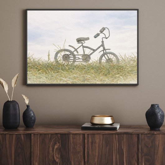 Vintage Bicycle in Meadow Sketch – Rustic Minimali ポスター