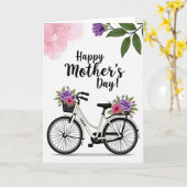 Vintage Bicycle Mothers Day Card カード (黄色い花)