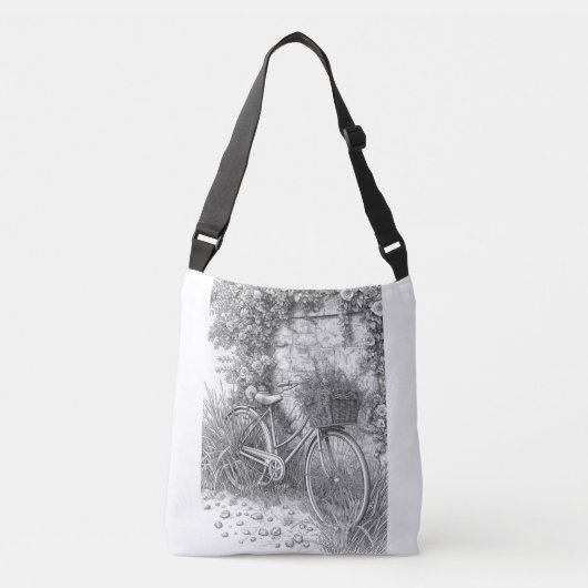 Vintage Bicycle & Roses Garden Tote Bag クロスボディバッグ (正面)