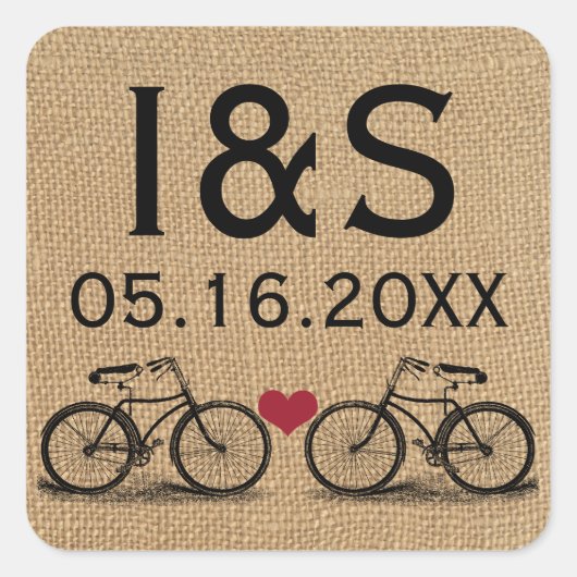 Vintage Bicycle Wedding Favor Stickers スクエアシール (正面)