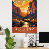  Vintage Big Bend National Park Sunset ポスター (ホームオフィス)