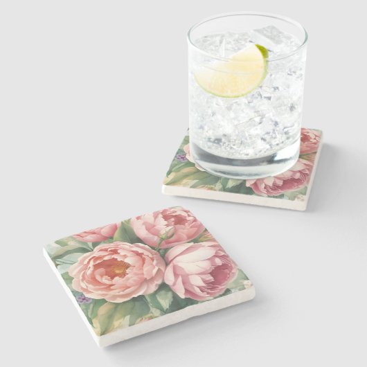 Vintage Big Pink Flowers ストーンコースター (横)