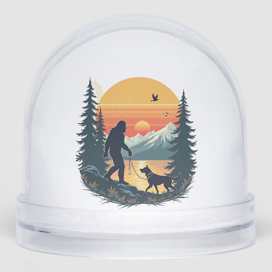 Vintage Bigfoot Walking Dog Mountain Sunset Retro  (正面)