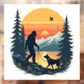 Vintage Bigfoot Walking Dog Mountain Sunset Retro  ウィンドウサイン (シート2)