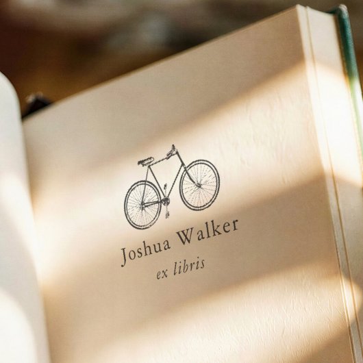 Vintage Bike Illustration Modern Ex Libris Book ラバースタンプ